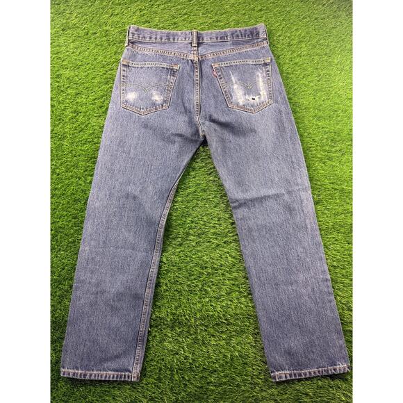 Levi’s 505 Mens Straight Leg Denim Jeans Medium Wash Distressed W38 L30 Mid Rise - Picture 2 of 13